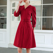 勿忘花紅色襯衫氣質(zhì)連衣裙女2025秋季新款女裝別致小個(gè)子裙子 紅色 S