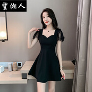 望湘人女裝性感連衣裙夏氣質(zhì)深V領(lǐng)低胸收腰顯瘦a字裙足浴技師工作服 746黑色 M