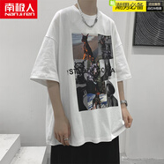 南極人（Nanjiren）港風(fēng)t恤男短袖潮牌男生上衣夏季潮流寬松衣服歐美印花ins半袖體恤 白色 S