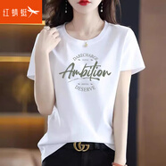 紅蜻蜓短袖t恤女2025年新款夏季女裝正肩純棉短袖女印花打底女士上衣衫 白色短袖 L 【建議105-120斤】