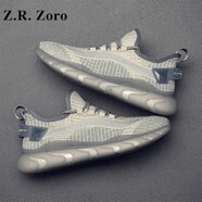 Z.R.Zoro品牌男鞋2025夏季新款網(wǎng)面飛織鞋男休閑鞋子男軟底跑步運動鞋男潮 米色（四季平底款） 41