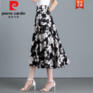 皮爾卡丹（pierre cardin）印花半身裙女2025夏季新款雪紡中長款a字裙大尺碼高腰顯瘦遮胯舞 J8黑底白花 M 腰圍：2.0-2.1尺