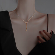 本詞520情人節禮物銀項鏈送女友生日浪漫驚喜實(shí)用高級感情侶首飾品 金色蝴蝶結流蘇項鏈-附證書(shū) 默認1