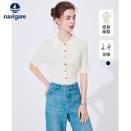 Navigare意大利小帆船女士翻領(lǐng)中袖針織衫修身開衫2324524503 白 M 