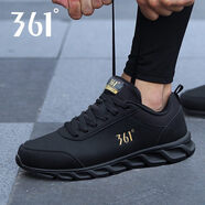 361°男鞋夏季2025新款黑色跑步鞋度運(yùn)動(dòng)鞋男皮面跑鞋 曜石黑/皇冠金 39