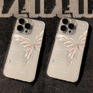 愛立佳 適用蘋果16promax手機殼iphone15保護套透明磨砂全包鏡頭防摔超薄高檔散熱男女款 鎏金蝴蝶 蘋果16PROMAX