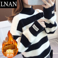 LNAN加厚毛衣女2025秋冬新款寬松慵懶半高領學生套頭打底針織衫 黑色【加絨加厚】 3XL 建議131-140斤