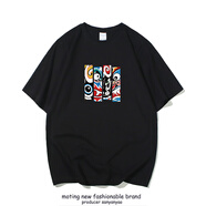 陌汀2025新款港風(fēng)潮牌t恤男短袖男裝全棉寬松大碼半袖打底ins潮流上衣 黑色  京劇臉譜0006 2XL
