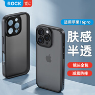 ROCK適用蘋果16Pro手機殼iPhone16 Pro保護套膚感鏡頭全包精孔親膚防摔簡約硅膠不粘指紋男女款黑色