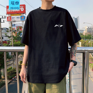 埖煦短袖t恤男士夏季潮牌純棉上衣服美式五分寬松休閑情侶半袖體恤衫 LN黑色 4XL