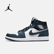 耐克（NIKE）aj1男鞋 Air Jordan 1 mid 喬1中幫男子灰白黑休閑運(yùn)動籃球鞋 554724-411 黑曜石 42