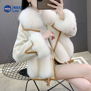 NASALIKE2025冬新款麂皮絨仿狐貍毛保暖外套女冬海寧時(shí)尚羽絨服短款大衣女 米白色【加棉加厚】 M 【建議100-115斤】