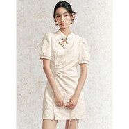 太平鳥女裝連衣裙新中式牛仔旗袍短裙氣質(zhì)裙東方簡奢風(fēng) 米白 S