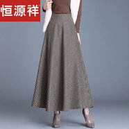 恒源祥特價(jià)福利高檔毛呢半身裙秋冬新款高腰百搭洋氣寬松a字大擺格子裙 卡其色半身裙【福利價(jià)/春秋 薄款 M 建議【90-110斤】