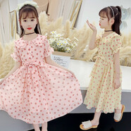 洽函童裝春秋季新款女童波點(diǎn)連衣裙小女孩韓版雪紡裙女生甜美淑女裙子 波點(diǎn)短袖粉紅色 110 建議身高100-110cm左右