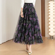 BJORN MOAN時(shí)尚高端印花半身裙女春夏季新款高腰碎花休閑大擺長(cháng)裙仿真絲 紫藤花 M