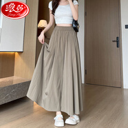 浪莎山本裙褲女新款高腰顯瘦a字半身裙休閑小個子慵懶冰絲薄款闊腿褲 咸菜色 L 建議126-140斤