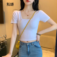 別語 方領(lǐng)黑色短款t恤女短袖2025年新款夏季小眾緊身露臍裝打底上衣 白色【方領(lǐng) 短款】 M (91-102斤)