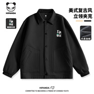 HIPANDA你好熊貓美式復古夾克男冬季防風(fēng)保暖內里加絨青少年潮流百搭外套 【加絨加厚】-黑#JDPOK熊 M