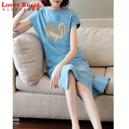 LOVER RUCCI法國(guó)純棉女裝長(zhǎng)款過膝連衣裙韓版寬松顯瘦無袖t恤女2025夏季新款 心形圖案-藍(lán)色 XL 125-140斤】