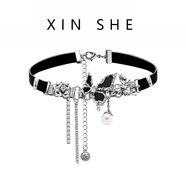 芯奢辣妹黑色蝴蝶項鏈女士y2k鎖骨頸鏈choker項圈女頸帶皮高級感禮物 莊生曉夢(mèng)系列-項圈