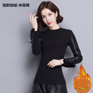 皮袖打底衫馬甲搭配高領(lǐng)毛衣女冬短款加絨加厚女裝配皮草的內(nèi)搭針織衫 短款半高(全身加絨) S