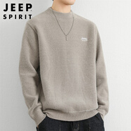 JEEP SPIRIT吉普毛衣男秋冬季韓版圓領(lǐng)針織衫男士一體絨保暖線衣 淺灰 XL