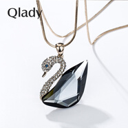 Qlady水晶天鵝毛衣鏈長(cháng)款百搭簡(jiǎn)約配飾奢華貴族民族風(fēng)女士毛衣掛件項鏈時(shí)尚飾品女秋冬衣服裝飾掛飾吊墜 淺金色