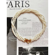 慕絹珍珠麻花項鏈歐美宮廷中古風(fēng)復古氣質(zhì)纏繞多層短款金屬耳環(huán)女 項鏈 42CM