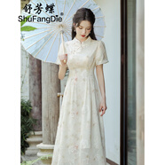 舒芳蝶（shufangdie）重工改良中式旗袍連衣裙女裝2025夏季新款國風(fēng)顯瘦刺繡短袖a字裙  圖片色 S