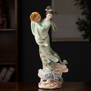 美吔景德鎮瓷新中式敦煌飛天擺件嫦娥本月人物客廳玄關(guān)古風(fēng)裝飾工藝品 天女散花 高41寬16cm