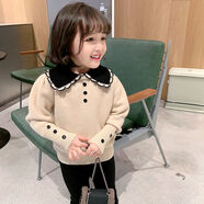 Radinka2025秋冬新款女童毛衣韓版兒童加絨加厚針織衫紅色新年服保暖ZMH 米白色 【加絨】娃娃領(lǐng)套衫 100