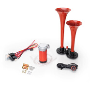 法賓12v氣喇叭金屬雙管喇叭大貨車(chē)汽笛摩托車(chē)電氣喇叭24v汽車(chē)超響喇叭 金屬雙管紅色+氣泵24v+3米按鈕