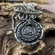 朋克搖滾（Rock  Punk）鈦鋼項鏈 ROCK PUNK北歐維京個(gè)性時(shí)尚三角圓牌吊墜高級感嘻哈掛件 鋼色吊墜配鏈55cm