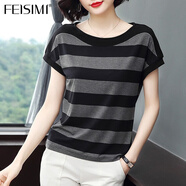 FEISIMI輕奢潮牌短袖t恤女衣服女裝休閑夏季新款2025夏裝服飾寬松上衣 圖片色 4XL