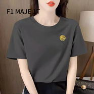 F1MAJE1T高端設(shè)計師品牌 短袖T恤女2025新款上衣夏寬松正肩棉內(nèi)搭打底衫 T恤/圓領(lǐng)/灰色/小福標(biāo) M 【96-105斤】建議體重