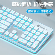 狼途L1靜音鍵盤(pán)DSP環(huán)境降噪有線鍵鼠套裝薄膜鍵盤(pán)電競(jìng)游戲家用辦公平板電腦筆記本鍵盤(pán)耐磨防濺水發(fā)光 L1【低音】有線白冰藍(lán)單光