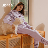 ubras虞書(shū)欣同款泡泡絨圓領(lǐng)家居服長(cháng)袖長(cháng)褲男女同款睡衣套裝 豆蔻紫 M