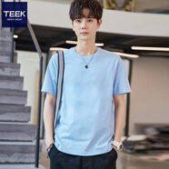 TEEK純色休閑短袖男生高考上衣 青少年百搭純棉衣服2024夏季中考體恤 天藍(lán)色 XL