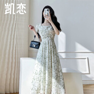 凱戀碎花雪紡連衣裙女夏季法式溫柔風(fēng)收腰顯瘦泡泡袖氣質(zhì)中長(cháng)裙P9Q9 綠色-大花 M