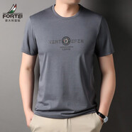 富鋌（FORTEI）短袖T恤男桑蠶絲新疆長(zhǎng)絨棉半袖上衣男士圓領(lǐng)冰感體恤衫寬松透氣 灰蘭 M