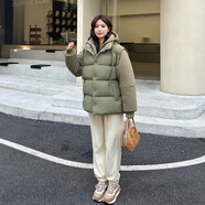 西域駱駝棉服女冬季新款小個(gè)子連帽寬松加厚保暖棉襖外套男 YF-M092軍綠插草綠-男女同款 S