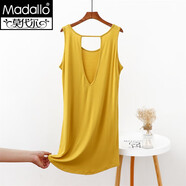 莫代爾露背睡裙女夏季薄款寬松家居睡衣背心裙大碼性感美背連衣裙 淺黃 L(90-130斤)