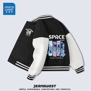 真維斯兒童外套春秋款女童棒球服男童帥氣衣服秋季童裝上衣小孩洋氣秋裝 黑 J08x/拼貼宇航 150