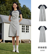 森馬（Semir）連衣裙女插肩袖修身收腰短裙2024夏季新款美式復(fù)古學(xué)院風(fēng)裙子ur 灰色調(diào)00322-長款 160/84A/M