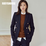 ROEYSHOUSE羅衣通勤修身毛呢套裝冬裝新款氣質(zhì)西裝外套褲子兩件套05621 深藍色（外套05621） S