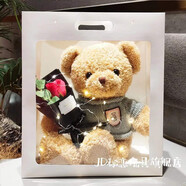 秘戀小熊公仔玩偶布娃娃毛絨玩具情侶生日禮物送閨蜜女朋友七夕情人節(jié) 棕熊+禮袋+串燈+紅玫瑰花 30厘米
