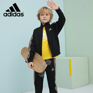 阿迪達(dá)斯 （adidas）春秋套裝 兒童運(yùn)動(dòng)套裝新款戶外休閑夾克長褲兩件套 黑/金 128