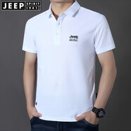 JEEP SPIRIT商務(wù)短袖t恤珠地棉開衩繡標(biāo)純色翻領(lǐng)半袖寬松夏季男士體恤薄休閑 白色 2XL (185) /104A建議160-170斤