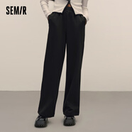 森馬闊腿褲女純色針織長(cháng)褲春秋裝垂感顯瘦黑色九分闊腿褲風(fēng) 黑色90001 165/70A/L